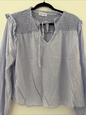 Bella Dahl Powder Blue Smocked Yoke Long Sleeve Blouse